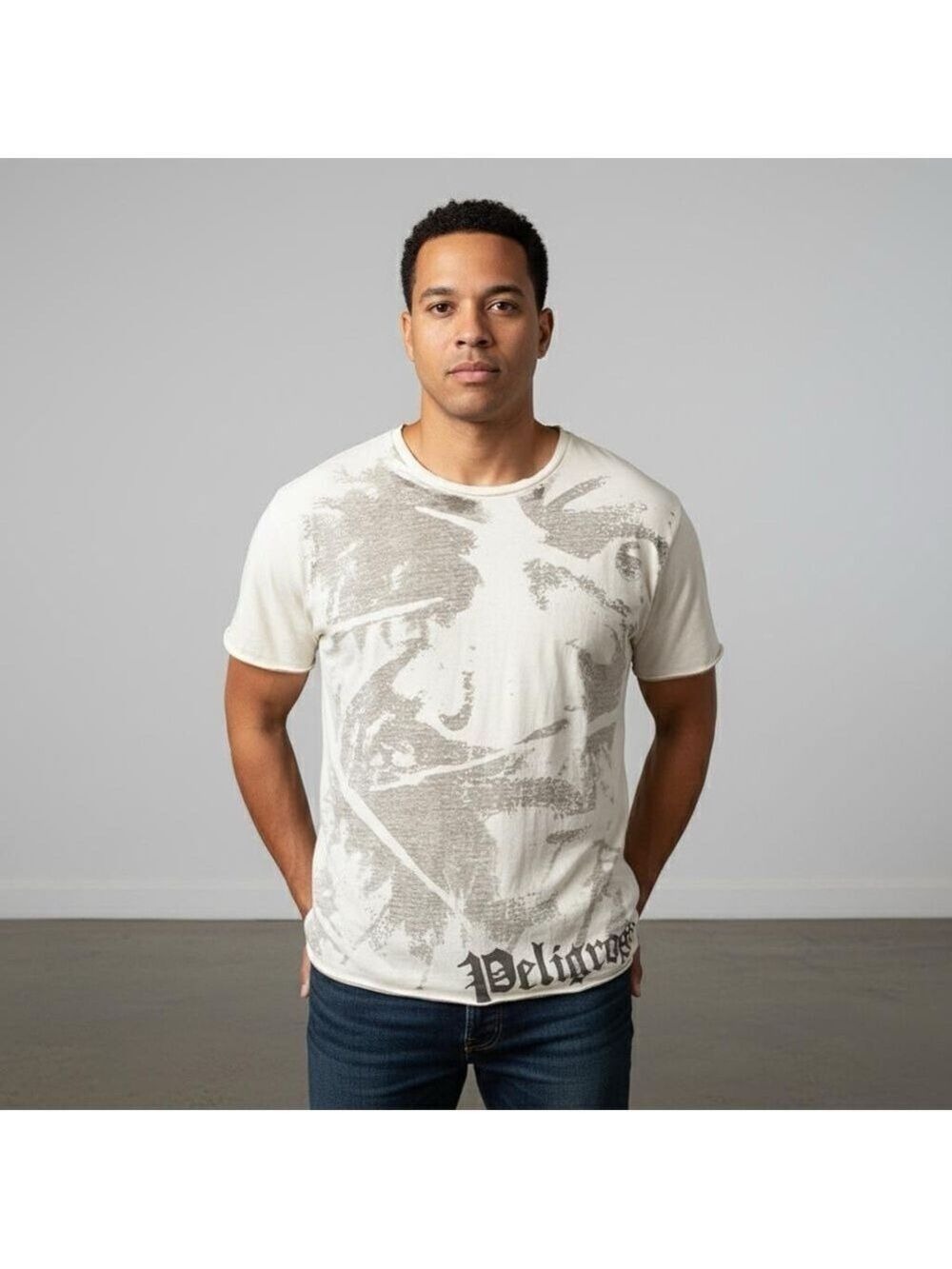 Vintage Y2K Calvin Klein Jeans Men’s Graphic Tee Cream Abstract Print Size XL